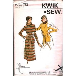 Vintage Kwik Sew 743 Pattern Cowl Neck Dress Sweater Tunic Size 12 14 16 Uncut